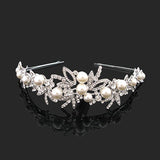 LUX Swarovski Rhinestone and Pearl Flowers Half Length Bridal Tiara