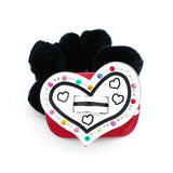 Black and White Acrylic Love Heart Velvet Ponytail Holder with Multi-colored Czech Crystals
