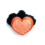Orange Acrylic Heart Velvet Ponytail Holder with Czech Crystals