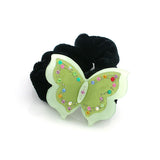 Green Acrylic Butterfly Velvet Ponytail Holder with Czech Crystals