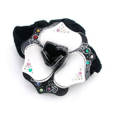 Black and White Acrylic Flower Velvet Ponytail Holder with Czech Crystals