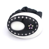 Black and White Acrylic Oval Shape Ponytail Holder with Czech Crystals