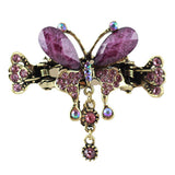 Antique Brass Finish Rhinestone Butterfly Mini Claw w/ Tassels Purple