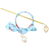 Blue Wrapped Bow Geometric Bun Cover and Hair Stick with Tassel 2-pc Set