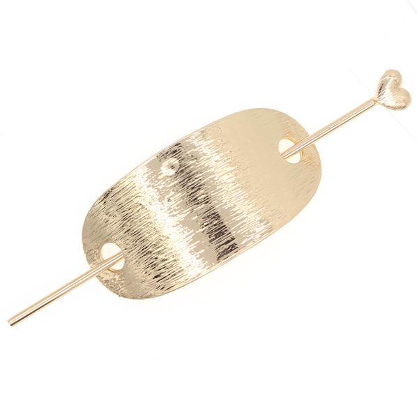 Golden Finish Metal Oval Bun Cover and Hair Stick 2-pc Set