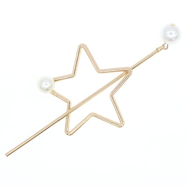 Gold Star Wire Bun Cover and Hair Stick 2-pc Set with Glass Pearls