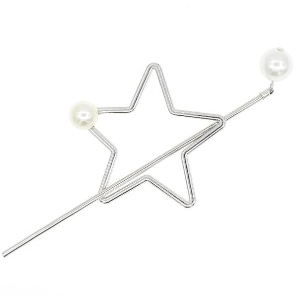 Silver Star Wire Bun Cover and Hair Stick 2-pc Set with Glass Pearls