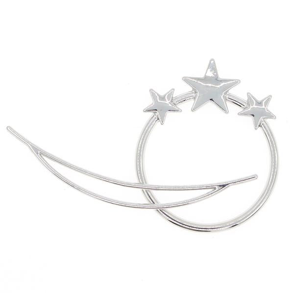 Silver Finish Sun Moon and Stars Bun Cover and Hair Stick 2-pc Set