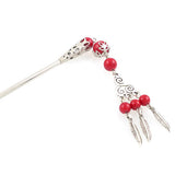 Tibetan Style Hair Stick with Tassel 5.5" Long Red