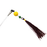 Oriental Hair Stick with Chinese Lacquer Bead and Tassels 5.25"