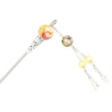Cloisonne Bead Hair Stick with Tassels 7" Yellow