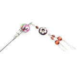 Cloisonne Bead Hair Stick with Tassels 7" Brown