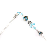 Cloisonne Bead Hair Stick with Tassels 5.25" Blue