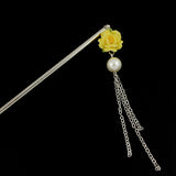 Polymer Rose Hair Stick with Pearl Tassels