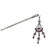 Antique Style Silver-Plated Hair Stick w/ Rhinestone Tassel Red