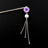 Polymer Rose Hair Stick with Pearl Tassels Blue