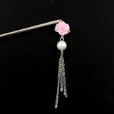 Polymer Rose Hair Stick with Pearl Tassels Yellow