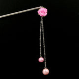 Polymer Rose Hair Stick with Pearl Tassels Purple