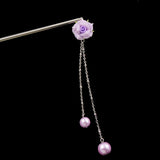 Polymer Rose Hair Stick with Pearl Tassels Yellow