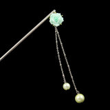 Polymer Rose Hair Stick with Pearl Tassels White