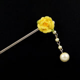 Polymer Rose Hair Stick with Detachable Pearl Tassel Pink