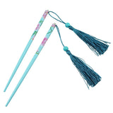 Floral Wood Chopstick Hair Stick with Tassels Lilac [Pair]