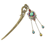 Antique Brass Phoenix Style Hair Stick with Tassels Multicolored