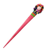 Handmade Thread Wrapped Yak Bone Hair Stick w/ Colorful Chips Pink