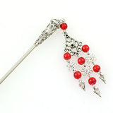Tribal Style Hair Stick w/ Beads Tassels Red