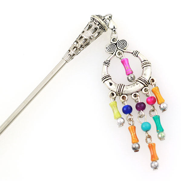 Tribal Style Hair Stick w/ Colorful Beads Tassels