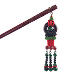 Tribal Handmade Ironwood Hair Stick w/ Beaded Tassels