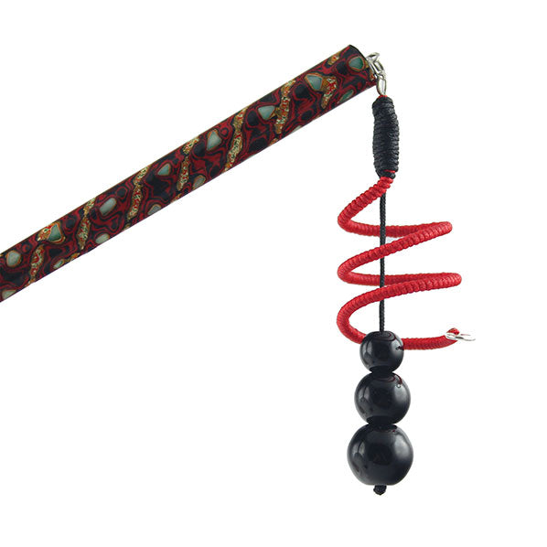 Lacquered Ironwood Hair Stick w/ Embeded Shell & Swirl Tassel