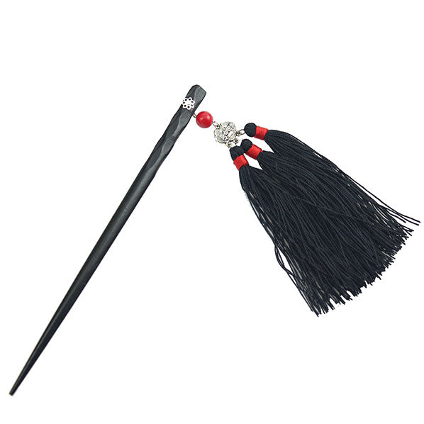 Ironwood Hair Stick w/ Tassels Red