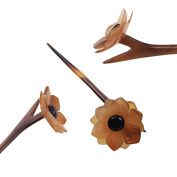Handmade Cattle Horn 3D Floral Hair Stick