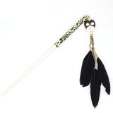 White Chopstick Hair Stick with Mask and Black Feather Tassels