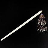 White Chopstick Hair Stick with Purple Crystal Beaded Tassels (pc)
