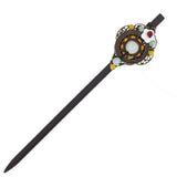 Wood Stick with Round Metal Piece Shell Flower and Jade Beads Yellow