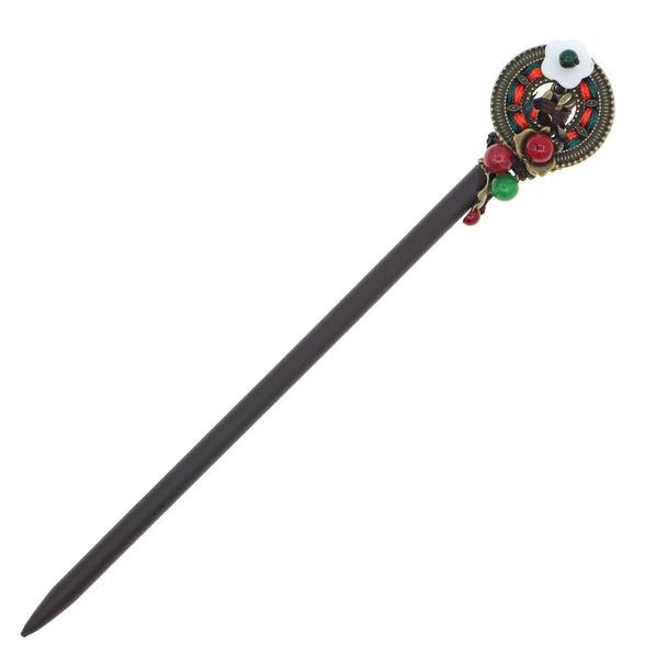 Wood Stick with Round Metal Piece Shell Flower and Beads