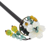 Wood Stick with Round Metal Piece Shell Flowers and Beaded Tassels