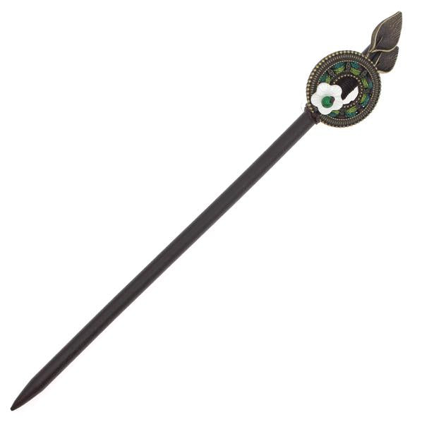 Wood Stick with Calla Lily Metal Piece and Shell Flower Green