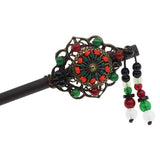 Wood Stick with Floral Metal Piece and Colorful Beaded Tassels