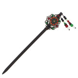 Wood Stick with Floral Metal Piece and Colorful Beaded Tassels