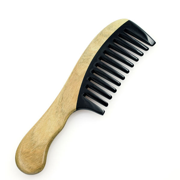 Crystalmood Buffalo Horn Wide-Tooth Hair Comb Lignum-vitae Wood Handle