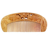 Seamless Peachwood Dome Hair Comb w/ Carved Carp Fishes and Lotus