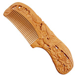 Carved Peachwood Birds and Peonies Hair Comb with Handle