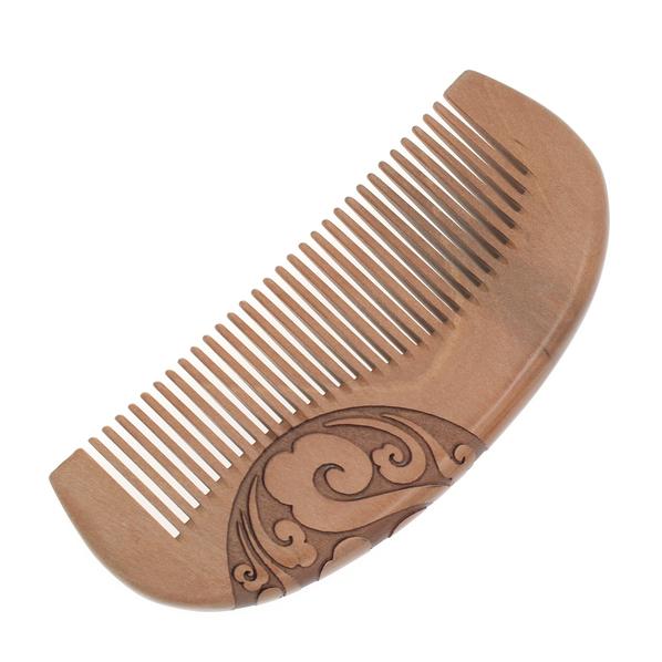 Peachwood Carved Engraved Clouds Seamless Dome Hair Comb