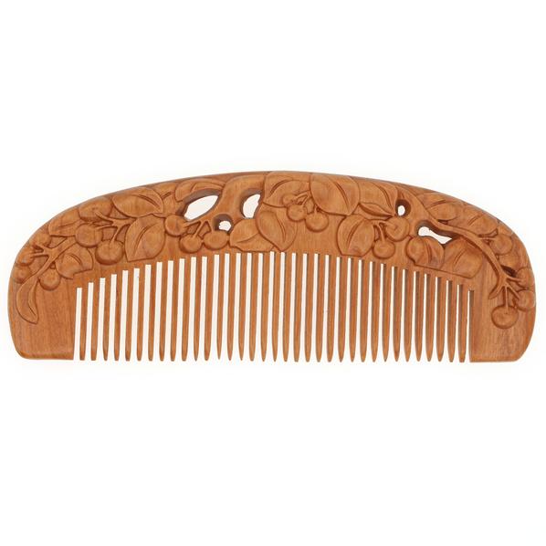 Peachwood Carved Cherries Fruit Seamless Dome Hair Comb
