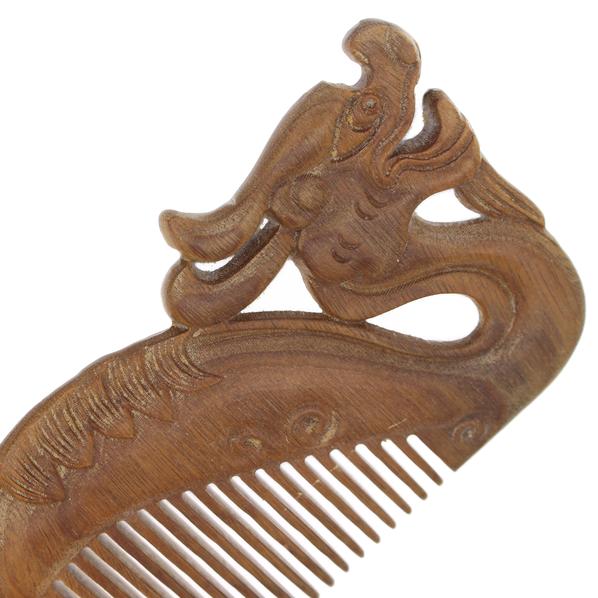 Lignum-Vitae Wood Carved Seamless Pocket Hair Comb Dragon