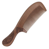 Peachwood Seamless Hair Comb with Carved Engraved Oriental Pattern Handle