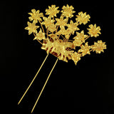 Handmade Flowers and Butterflies Miao Filigreed 2-Prong Costume Hair Stick Gold